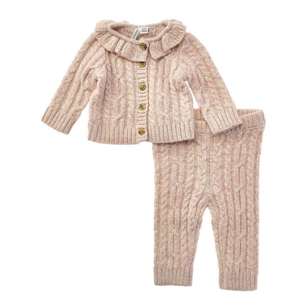 Janie And Jack  Baby Cable Knit Collared Matching Set, Pink